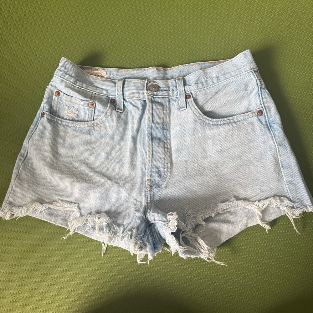 Levi's 501 Light Blue Frayed Jean Shorts